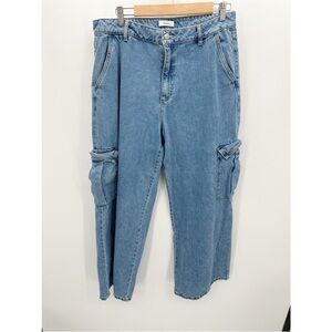 Forever 21 Jeans Women 33 Blue Wide Leg Denim Loose Fit Baggy 90s Style Cargo